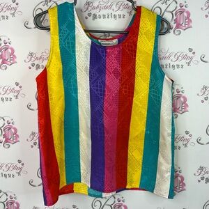Simon Chang tank top striped vintage bright shiny Multicolor Striped Tank Top